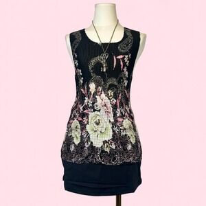 Y2K Liz Baker Pleated Boho Fairy Top Sz 14 Floral Plisse Textured Whimsigoth